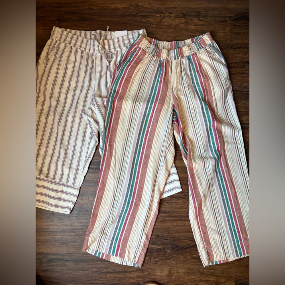 2 pair Lane Bryant White and Purple Striped Pants